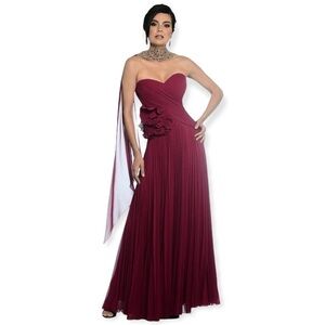 DAYMOR COUTURE 811SC RUFFLE FLORAL ACCENTED SWEETHEART PLEATED STRAPLESS GOWN